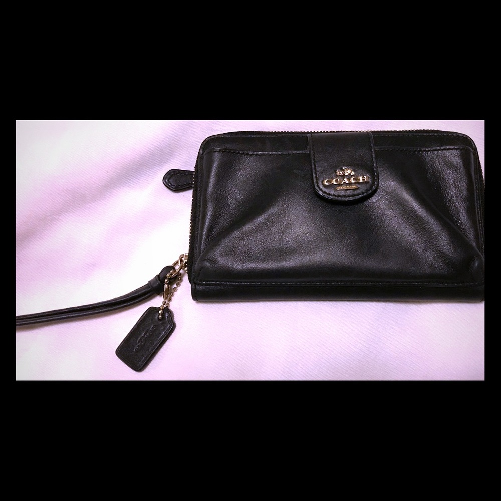 Coach Black Leather Wallet Wristlet